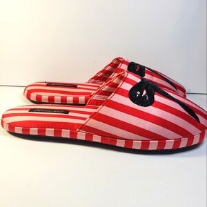 PINK Victoria Secret slippers red pink stripe black sequin bow s:Med, sleepwear